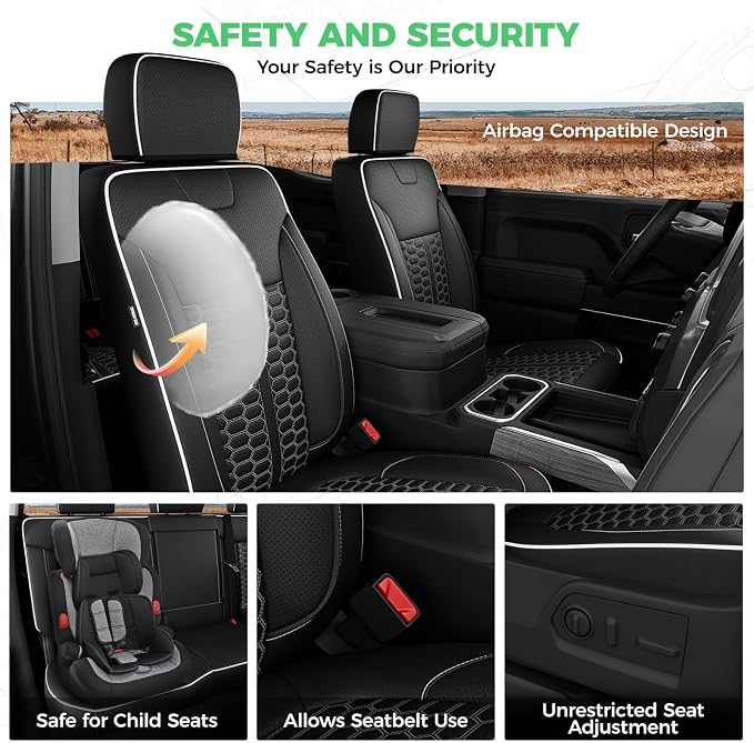Custom Seat Covers for 2019-2026 Silverado/Sierra 1500 Crew Cab | Fits 2500/3500HD 2020-2026, Jump Seat Cover(armrest storage only), Faux leather, Waterproof, Scratch-resistant, Easy-clean