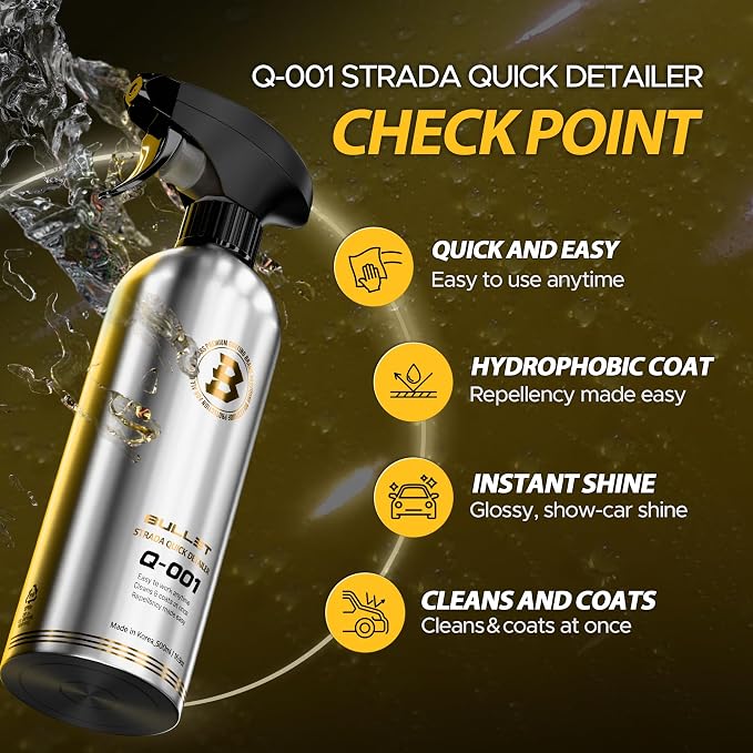 BULLET Q-001 Quick Detailer Spray Wax for Cars, Ceramic Coating with Hydrophobic Shine, Water Beading & Slick Finish, Easy Wipe-Off Detailer for Paint, Glass, Wheels & Trim, 16.9 oz Bottle