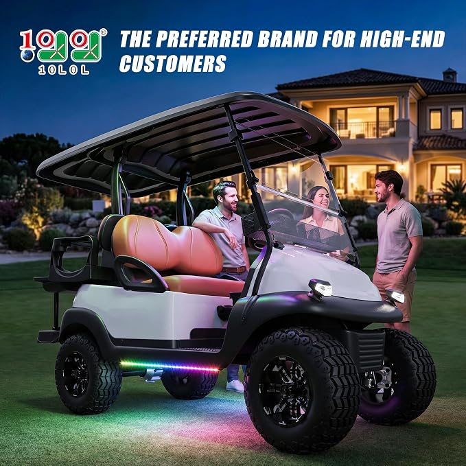 10L0L Golf Cart Underglow Light Kit with Canopy Lights, IP67 Waterproof, 24 Dream Color Modes Wireless Remote Music Sync, 12V-80V Wide Voltage Fit for Yamaha EZGO Club Car