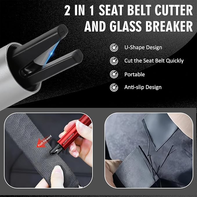 [4 Pack] 2026 Upgraded Safe Hammer Window Breaker Seatbelt Cutter, 2-in-1 Car Hammer Glass Breaker Seatbelt Cutter Emergency Escape Tool with Base, Life Hammer Car Escape Tool and Seatbelt Cutter