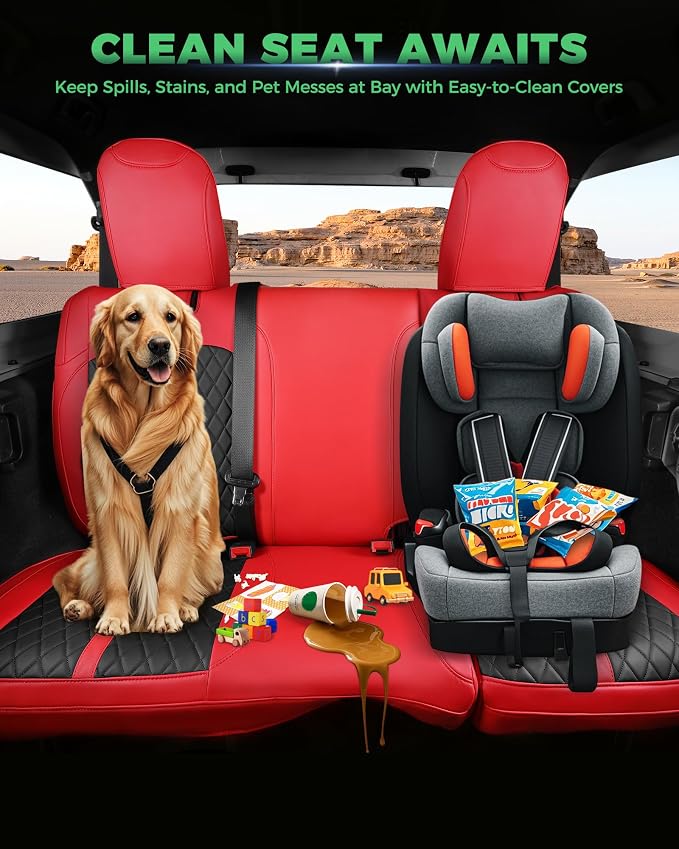 for Jeep Wrangler Seat Covers 4Door JK 2013 2014 2015 2016 2017, Custom Fit Car Seat Cover Full Set, Luxury Leather Seat Protectors, Waterproof SUV Interior Cushions Accessories, Red Black