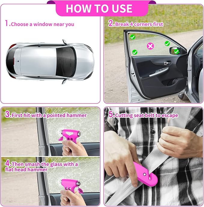 2Pcs Car Safety Hammer, 3-in-1 Emergency Escape Tool with Window Breaker and Seat Belt Cutter, Safety Emergency Car Escape Tool for Car, Office, Home