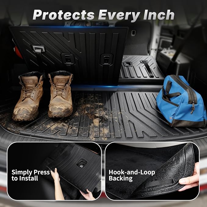 OEDRO Floor Mats Set Fits for Chevy Tahoe/GMC Yukon(Not Fit Yukon XL)/Cadillac Escalade 2021-2026 w/ 7-Seat, All Weather Trunk Mat with Backrest Mats fits Chevy Tahoe Yukon Car Liner Accessories