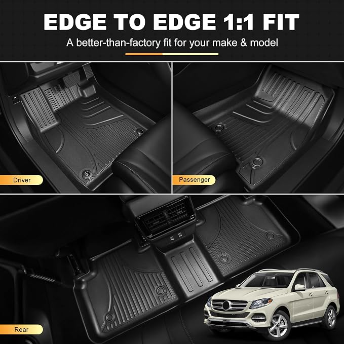 Floor Mats for Mercedes Benz GLE 2016-2019 & ML Class 2012-2015 350/400 | All Weather TPE Floor Liners Custom Fit GLE & ML Car Mats, Black
