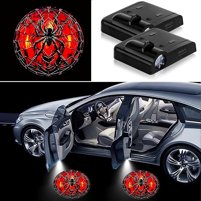 2PCS Car Door Lights,Spider Door Lights Logo Projector LED Shadow Welcome Lamp,Spider Car Accessories Gifts for Women Men,Suitable for All Vehicles Motorcycle Bike