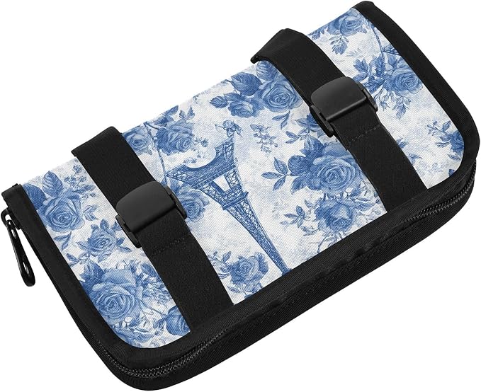 Car Tissue Holder Car Napkin Holder Car Tissue Box Dispenser Storage Case Sun Visor Mask Holder with Adjustable Straps Reusable Refillable Blue Roses and Eiffel Tower