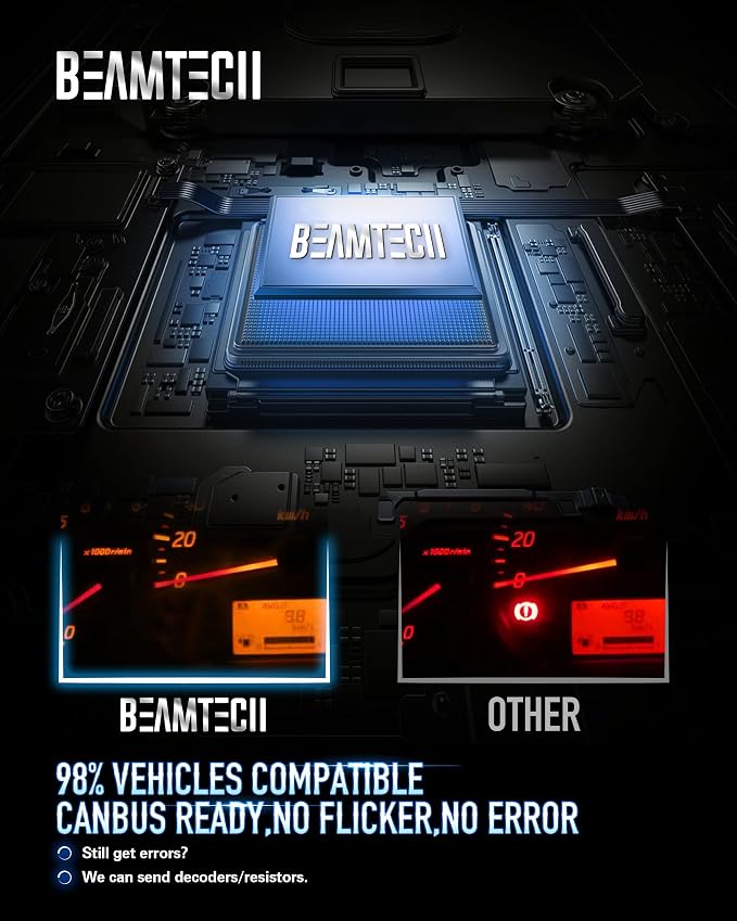 BEAMTECH 9005/HB3 Bulbs, S1 Series Fanless Fog Light 300% Brighter, 2 Bulbs