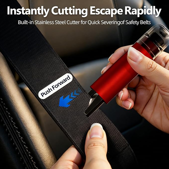 Car Window Breaker & Seatbelt Cutter, 2-in-1 Emergency Escape Tool, Auto Glass Breaker Spring Loaded Safety Hammer for Sinking Cars, Flood Rescue, Locked Doors, New Cars & Family Travel 4PCS