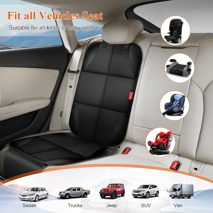 Car Seat Protector for Child Car Seat, 600D Fabric Safe Car Seat Cover with Upgraded Non-Slip Backing, Waterproof Seat Protector Under Baby Car Seat with Thick Padding for Car Back Front Seat