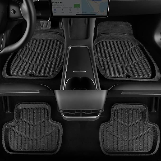 CAR PASS PVC Deep Dish Car Mats Full Set, Waterproof All Weather Luxury Faux Leather Car Floor Mats 4 Piece, Anti-Slip Universal Fit for Sedans Suvs Vans MiniTrucks,Durable & Easy Clean, All Black