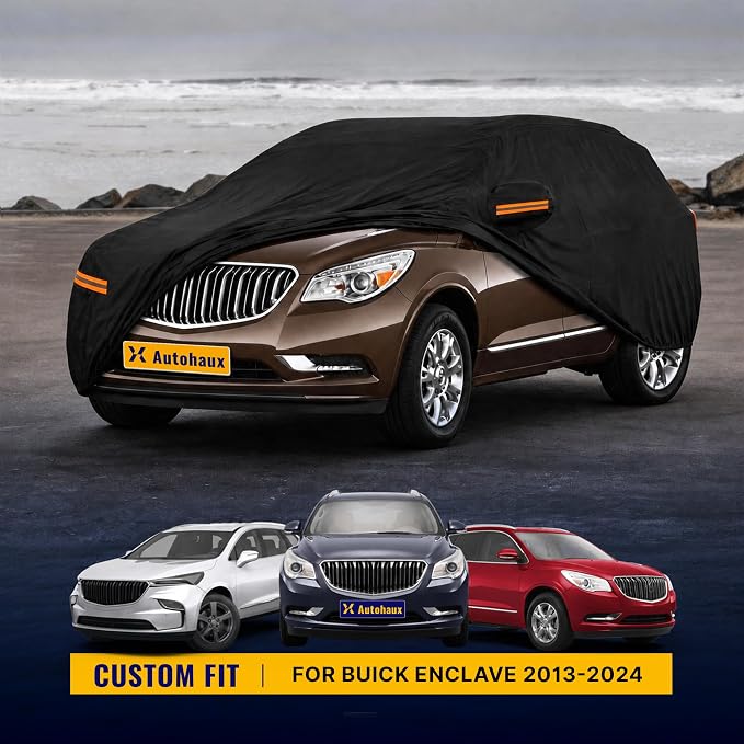 X AUTOHAUX Car Cover for Buick Enclave 2013-2024 210D-PU Outdoor Full Car Cover All Weather with Door Zipper for Waterproof Windproof Sun Rain Snow Protection