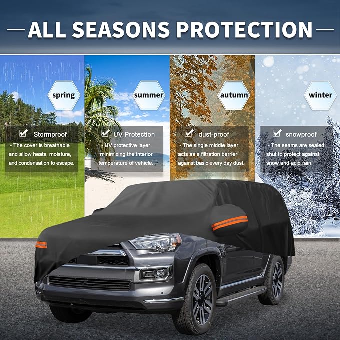 X AUTOHAUX Car Cover for Toyota 4Runner 210D-PU Outdoor Full Car Cover All Weather with Door Zipper for Waterproof Windproof Sun Rain Snow Protection