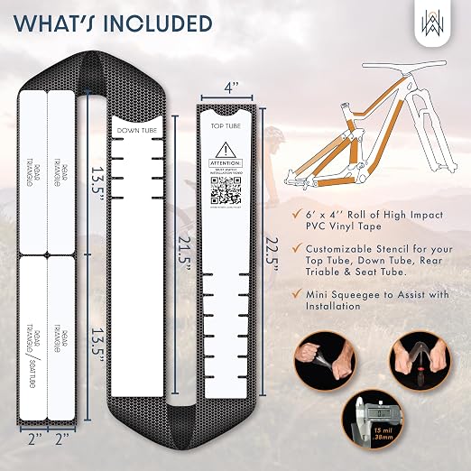 Bike Frame Protection Tape- High Impact Clear Vinyl Wrap Includes Tool (4”x72) Bicycle Frame Protector, Mountain Bike Frame Guard Chainstay Protector (Dragon Scale)