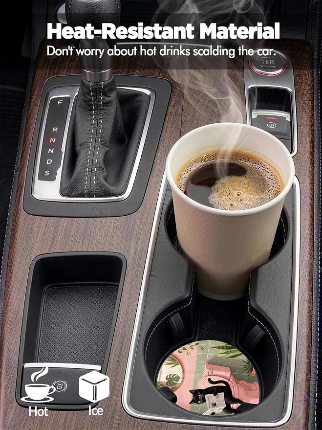 WOCOCN Car Coasters for Cup Holders - 2 Pack 2.75" Universal Rubber Car Cup Coaster, Non-Slip Waterproof Car Interior Accessories, Cute Car Decor Gifts for Women and Men (Toilet Cat)
