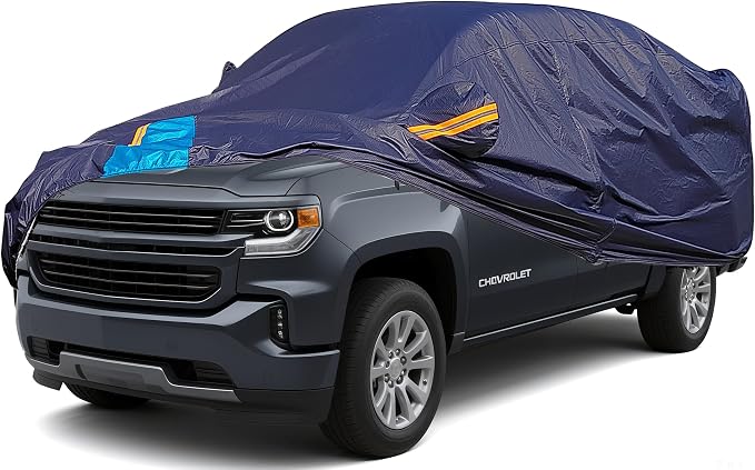 Car Cover Waterproof All Weather, 6 Layers Outdoor Full Exterior Cover Rain Sun UV Snowproof Protection with Zipper Cotton, Mirror Pocket for Chevrolet Silverado