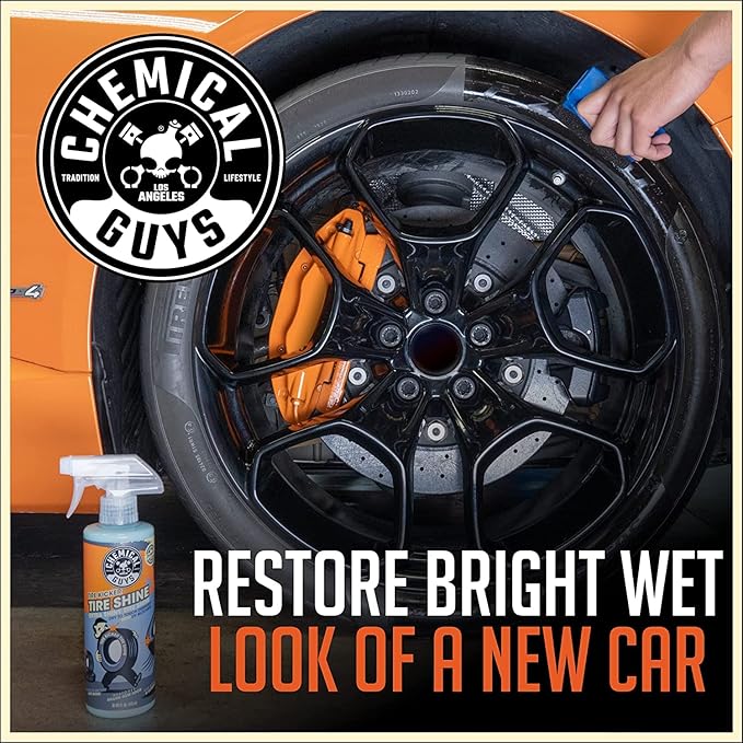 Chemical Guys Tire Kicker Sprayable Extra Glossy Tire Shine, 16 Fl Oz | With Wonder Wave applicator for cars, trucks, and SUVs, sprayable water-based tire dressing and applicator kit