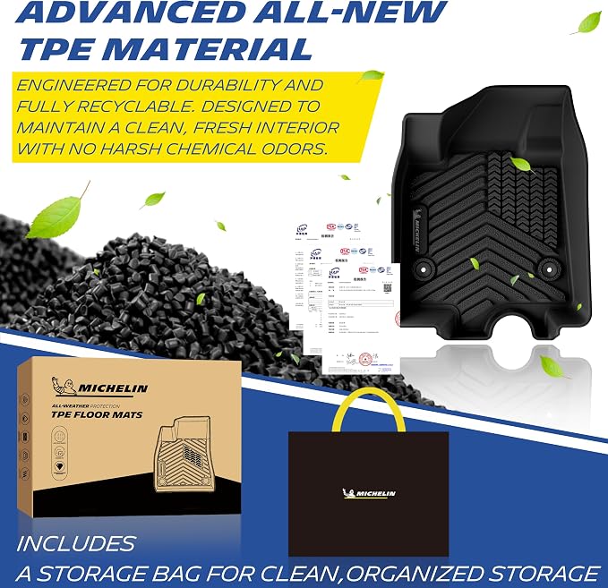 Michelin Floor Mats, All-Weather TPE Custom Fit Liner for 2024-2026 Chevy Equinox EV, Premier, Not Fit Gasoline
