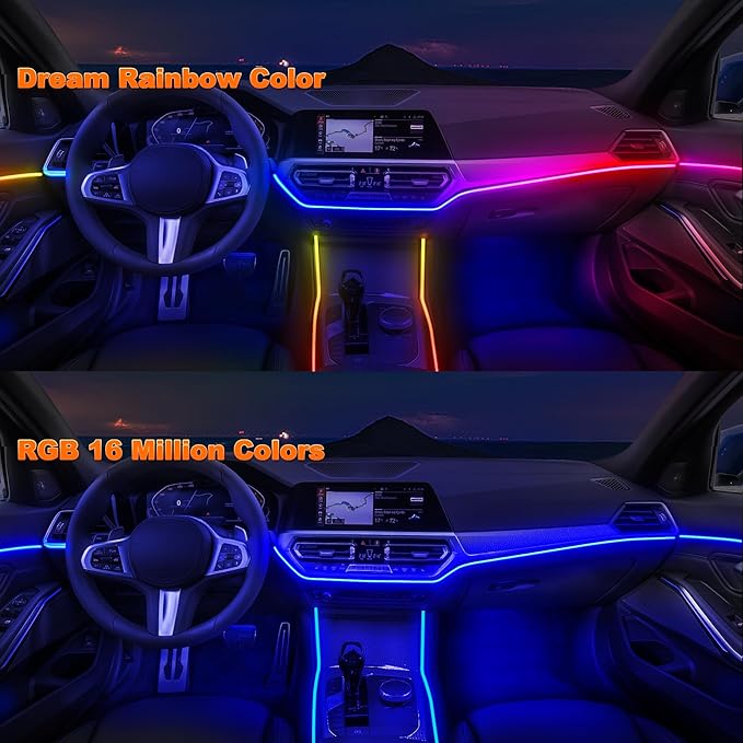 Jushope Car LED Strip Lights, Interior Acrylic LED Lights for Car with Dynamic Rainbow Dream Color Chasing, Ambient Lighting Kits Music Sync (6 in 1(4 * 29.5+43.3+14.5 inches))
