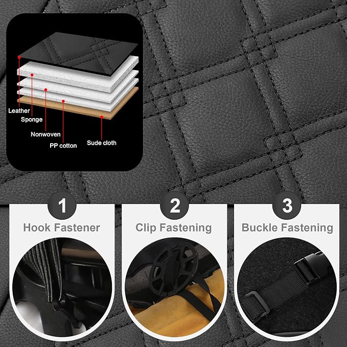 CAROMOP Luxury PU Leather Car Seat Covers Front Set - Anti-Stain Waterproof Automotive Seat Covers for Cars - Universal Car Interior Covers Seat Protectors for SUVs Pick-up Trucks(Black)
