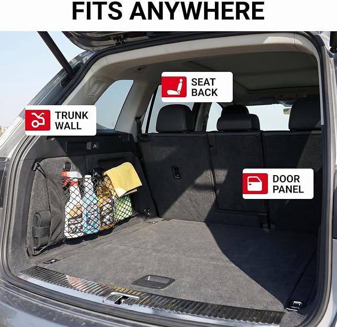 FSHAANY'S 22.5" x 9.6" Automotive Mesh Cargo Net, Slim Fit Trunk Organizer for Sedan SUV Stretchable Storage Net