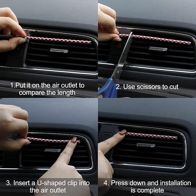 LivTee 20 Pieces Car Air Conditioner Decoration Strip for Vent Outlet, Universal Waterproof Bendable Air Vent Outlet Trim Decoration, Car Interior Accessories (Carbon Red)