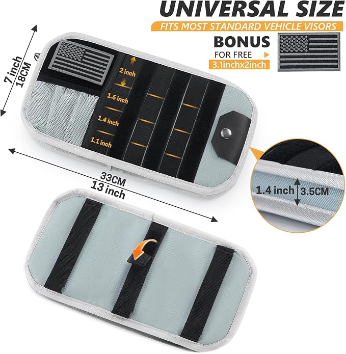 GNEGNI Tactical Car Sun Visor Organizer - Rigid MOLLE Panel Vehicle Storage Pouch with 3 Straps - Car Interior Document and Tool Holder for Truck, SUV, Jeep (13" x 7") (Light Gray)