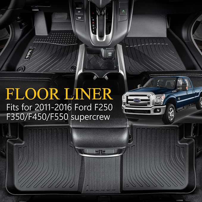 Wailtnb-Mats for Ford F-250/F-350/F-450/F-550 2011-2016 Super Duty Crew Cab Floor Mat All Weather Floor Liner Car Mat for F250 Custom Fit Automotive Full Set Accessories