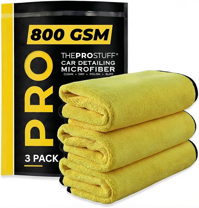 The Pro Stuff® Car Detailing Microfiber Towels - 800 GSM Thick Plush Auto Towels | Super Soft Dual-Sided for Cleaning, Washing, Buffing | Tagless, Scratch-Free, Lint Free Cloth (16"x16") (3)