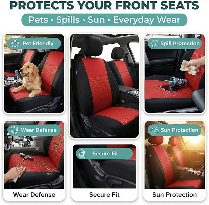 FH Group Car Seat Covers Trendy Elegance Red Full Set Automotive Seat Covers, Airbag and Split Rear Combo Non-Slip Dash Grip Pad Universal Fit Interior Accessories Cars Trucks SUV Car Accessories