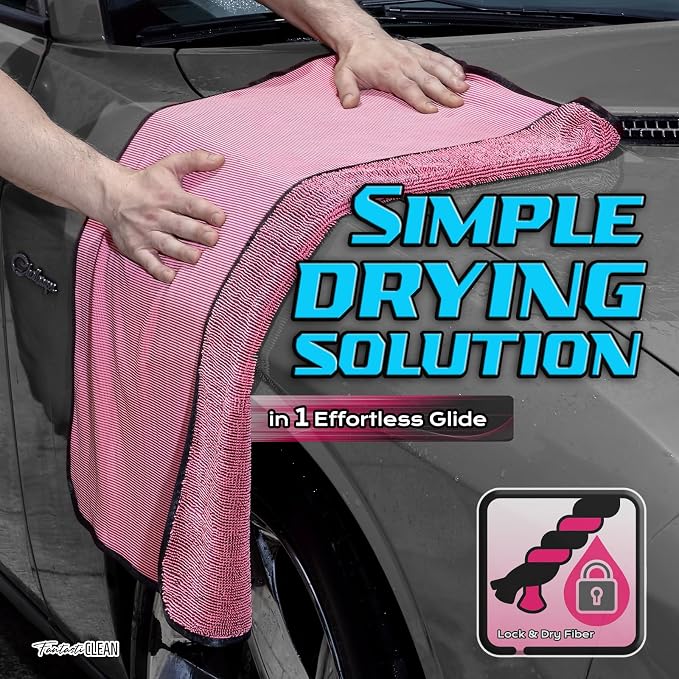 Fantasticlean Microfiber Car Drying Towels- 2 Pack, 32‘’ by 24'' (Pink) | Dual-Colored Twisted Loop, Ultra Absorbent, Scratch-Free Premium Detailing Cloth for Car, RV, Motorcycles, Trucks