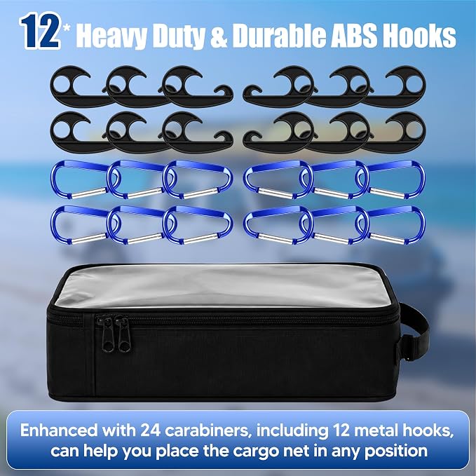 Funmit 4 x 6 Ft Cargo Net for Roof Basket and Pickup Bed, Nice Elasticity Stretches to 8 x 12 Ft with 24 Carabiners, Bungee Cargo Netting Design for Most Car Models