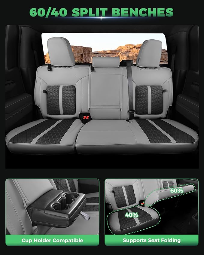 Custom Fit Seat Covers for 2019-2026 Sierra/Silverado 1500 CrewCab | Fits 2500/3500HD 2020-2026, with Rear Armrest/Seatback Storage, Faux leather, Waterproof, Scratch-resistant, Easy-clean