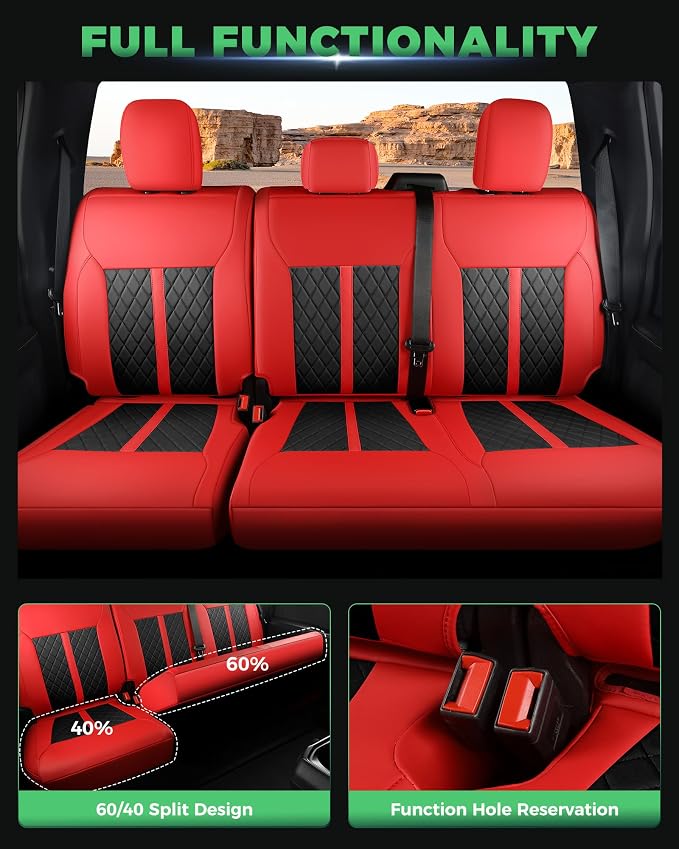 for Ford F150 Leather Seat Covers, SuperCrew XL XLT 2021-2026, F250 F350 F450 Super Duty Crew Cab 2023-2026, Custom Truck Seat Cover Full Set, Pickup Accessories, Red Black (Bucket Seat)