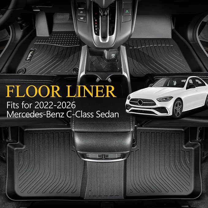 Wailtnb-Mats for Mercedes Benz C Class 2022-2026 (Fit Sedan Only) C300/C43 AMG/C63 AMG S E Floor Mat Cargo Liner All Weather Floor Liner Car Mat for C-Class Custom Fit Automotive Full Set Accessories