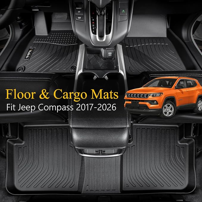 All Weather Floor Mats & Cargo Liner for Jeep Compass 2017-2026 Custom Fit Waterproof Durable Easy to Clean fit for Jeep Compass 2017-2026 Accessories Black