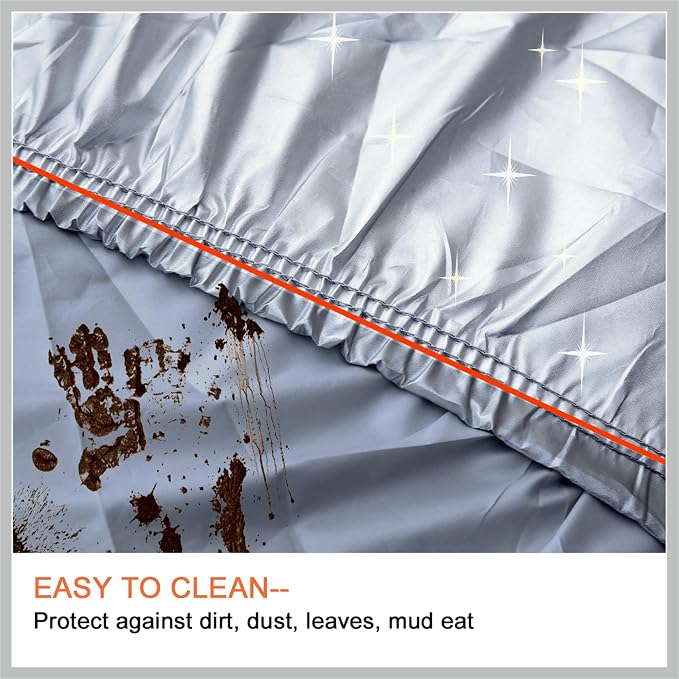 3XL Silver Tone 190T Car Cover Outdoor Weather Waterproof Scratch Rain Snow Heat Resistant W Mirror Pocket 490 x 180 x 160cm Replacement Car Parts