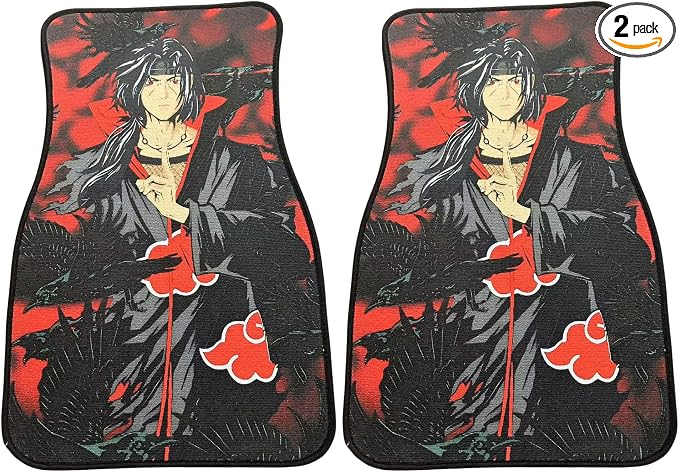 Anime Car Carpet Mat Set of 2 Front, Black Tachi Raven Design Automotive Accessories Interior All Weather Floor Mats Decor with Non Slip Black Anti Skid Backing