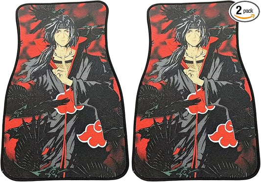 Anime Car Carpet Mat Set of 2 Front, Black Tachi Raven Design Automotive Accessories Interior All Weather Floor Mats Decor with Non Slip Black Anti Skid Backing