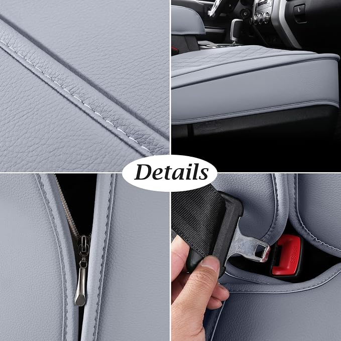 Coverado Toyota Tundra Seat Covers, Leather Seat Covers Compatible with 2007-2021 Toyota Tundra Crew/Crewmax/Extended/Double Cab Automotive Seat Covers for Car Trucks (Front, Gray)