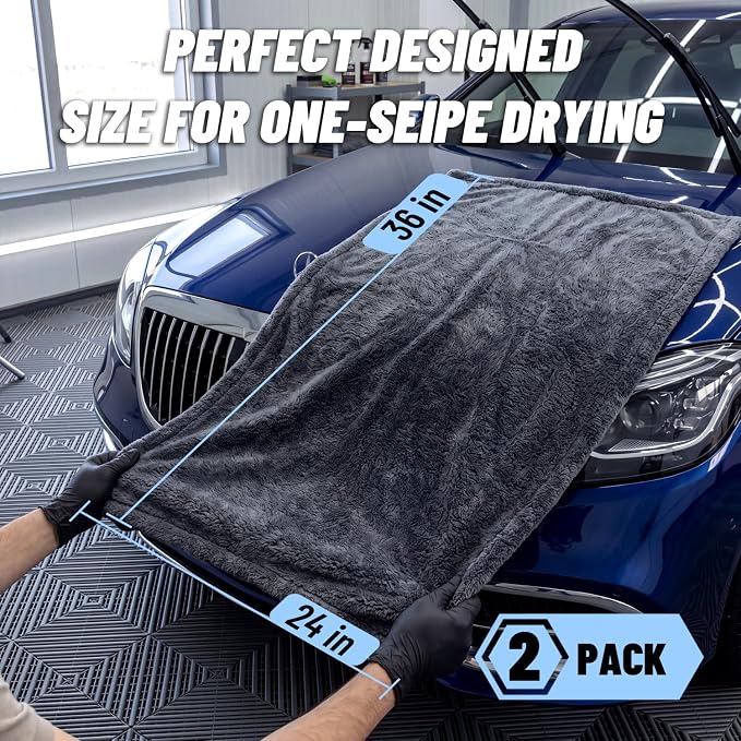 1300GSM Car Drying Towels: 2-Pack Super Absorbent Microfiber Drying Towels Car Detailing (36" x 24") – Zero Streaks, No Scratches, Water Spot Free – Twist Pile & Edgeless Design