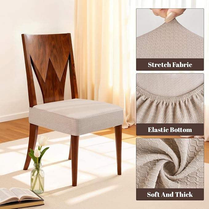 Songrey Waterproof Chair Covers for Dining Chairs, Set of 6, Taupe | No Rear Seat Covers for Dining Room , Chair Protector Slipcover, Stretch Removable Washable