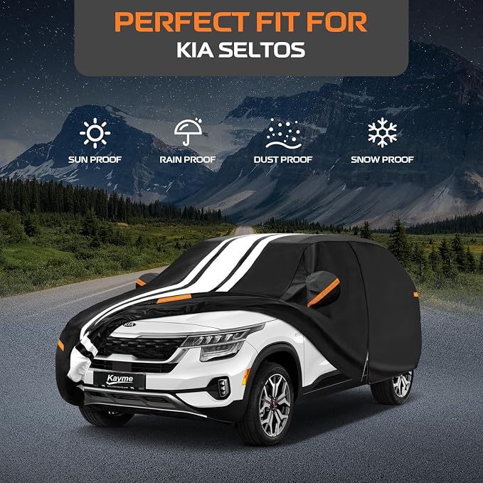 Kayme Heavy Duty Car Cover Custom Fit for Kia Seltos (2019-2026), Outdoor Full Exterior Cover with Tape and Towel, Rain Snow Sun UV Protection.