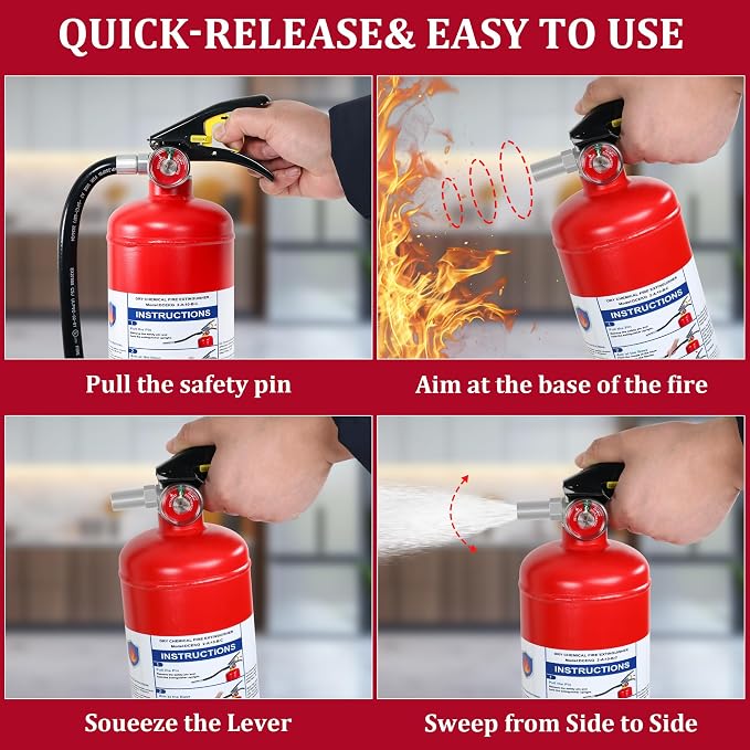 2-Pack ABC Dry Chemical Fire Extinguishers, 5 lb 2A:10B:C Rating for Home, Business, Boat, Truck, Quick Release Handle, Ideal for Electrical & Grease Fires, Car Dry Powder Fire Extinguisher