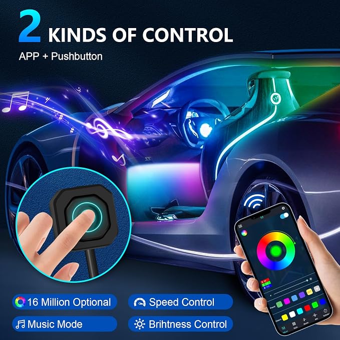 Dreamcolor Acrylic Interior Car Lights - 18 in 1 RGB LED Strip Lights with APP Control and 213 Color Modes, Decorative Ambient Lighting Kits