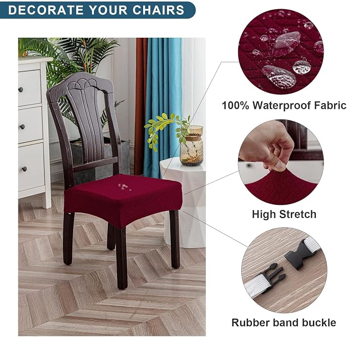 Genina Waterproof Seat Covers for Dining Room Chair Covers Set of 8, Stretch Jacquard Kitchen Parson Chair Slipcover Protector