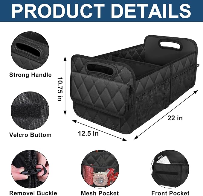 Deosk Car Trunk Organizer for SUV, Car Organizers and Storage with Reinforced Handles, Car Accessories for Women/Men 50LWaterproof Polyester Trunk Organizer, Black