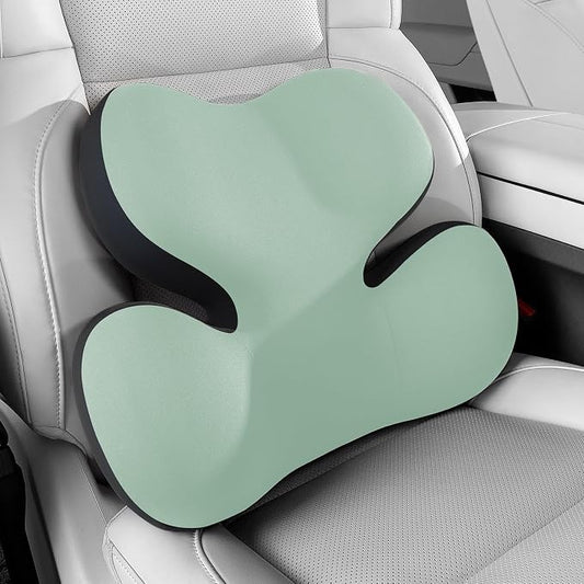 BEBAS Ergonomic Memory Foam Lumbar Support Pillow for Car, Green | Zoned Pressure Relief for Back Support, Lumbar Cushion with Fixed Ring, Breathable Washable Cover, Fits for Driving & Office