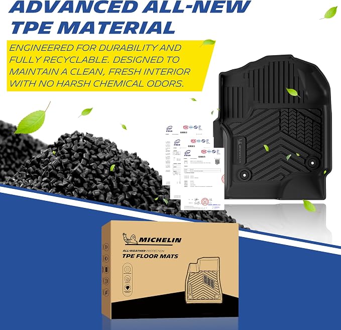 Michelin Vehicle Mats, Premier Series All-Weather TPE Custom Fit Liner for 2017-2026 Ford F250/F350/F450 Super Duty Crew Cab Bucket Seat Carpet Floor with Under Seat Storage