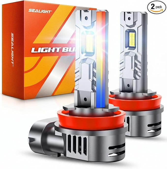 SEALIGHT H11/H8/H9/H16 LED Fog Bulbs, 70,000LM 15X Ultra Bright with 25000RPM Fan H11 Light Bulbs 1:1 Design, 6500K Cool White, CANBUS Ready, 3-Min Play-N-Plug, Pack of 2