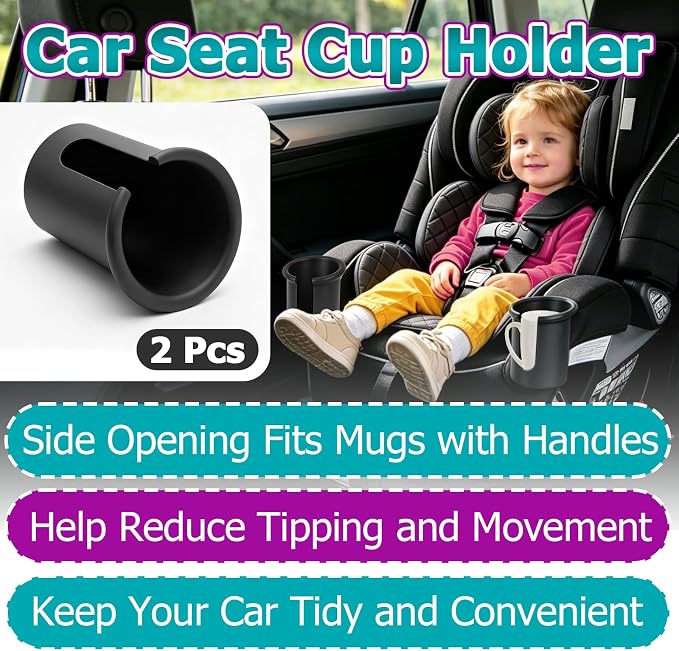 2 Pcs Car Seat Cup Holders Compatible with Graco 4Ever DLX Car Seats | Mug-Friendly Replacement Cup Holder, With Handle Slot, Durable Toddler Car Seat Accessory, Fits Left or Right Side, Black